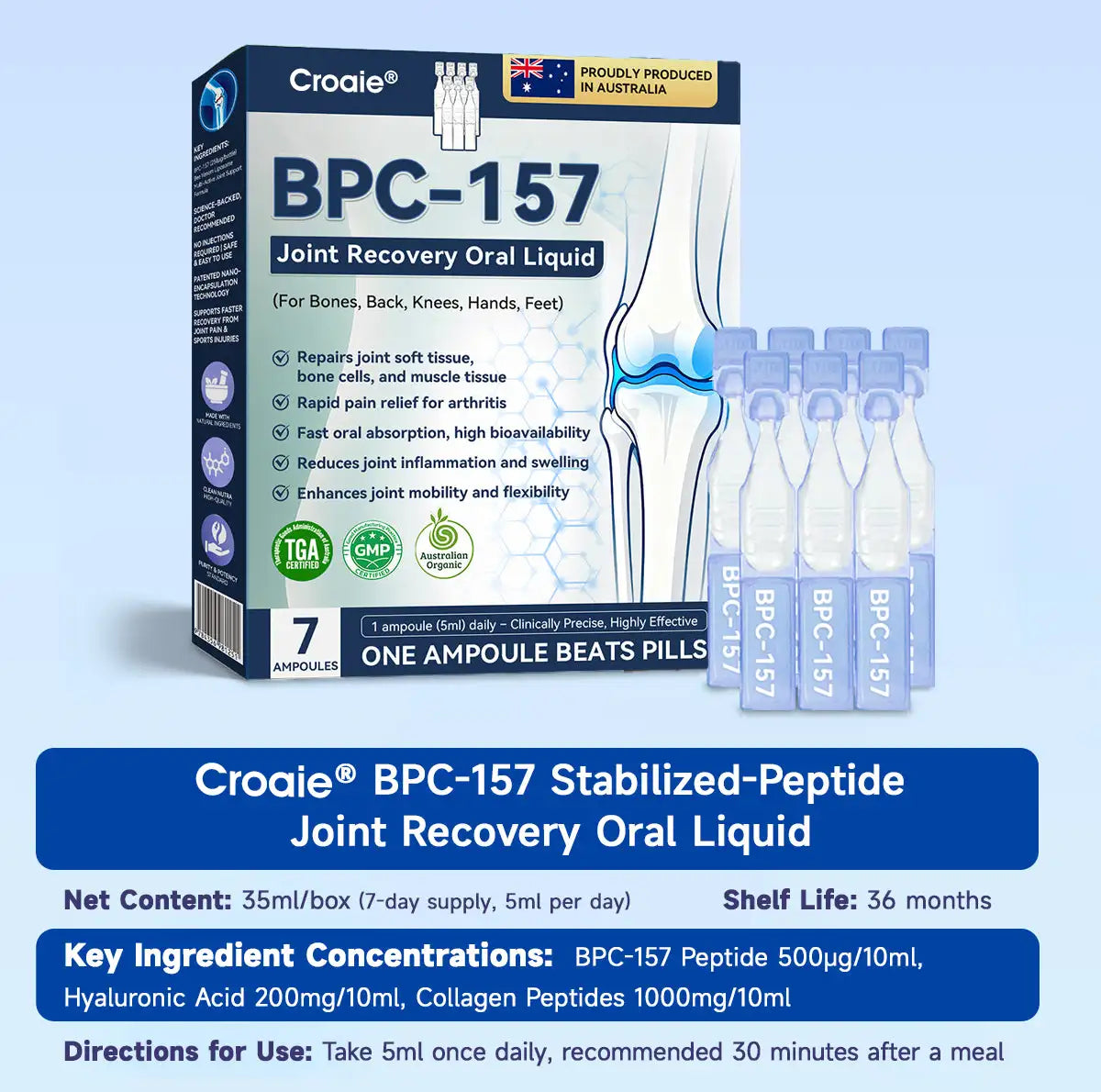 Croaie® BPC-157 Stabilized-Peptide Joint Recovery Oral Liquid - ✅Clinically Co-Developed with the Australian Peptide Association (APA)